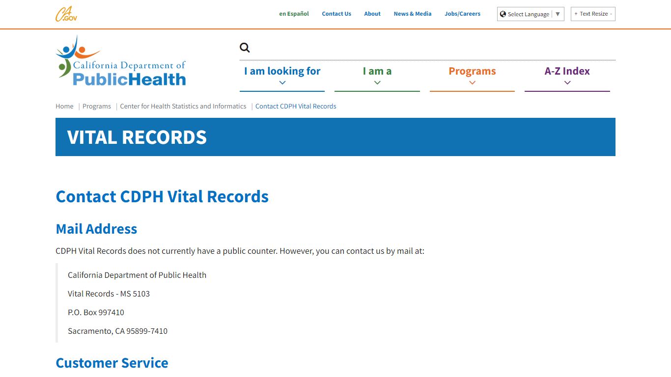 Contact CDPH Vital Records - California